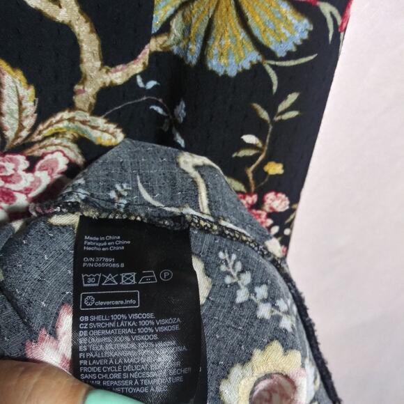 GP&J Baker x H&M Midi Shift Bohemian Dress Black Floral Birds Casual Size L - Picture 7 of 10